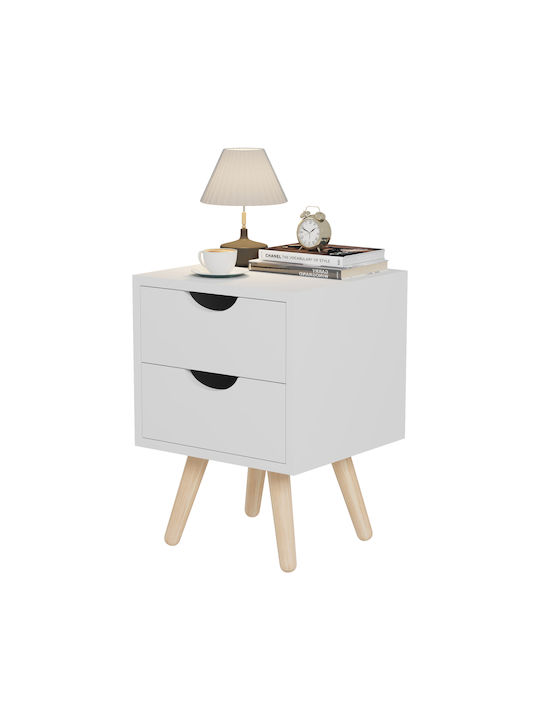 Bedside Table Dinkl Wooden White 29.7x29.7x45cm