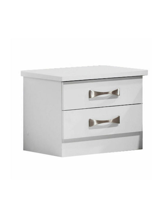Life Wooden Bedside Table Λευκό 48x40x39cm