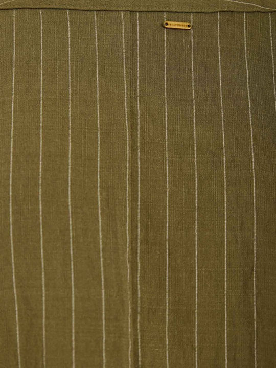 Long Sleeve Women's Linen Shirt Dusty Olive Striped
