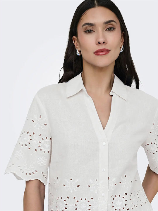 Long Sleeve Women's Denim Shirt White