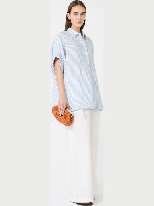 Long Sleeve Women's Linen Shirt Light Blue