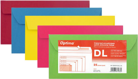 Plicuri Dl 110x220mm Sigiliu Silicon 25 Buc Set Optima Mix Culori 5 Culori X 5 Buc