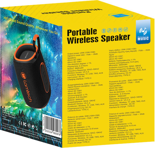 Lamtech Ηχείο Bluetooth 20W με Διάρκεια Μπαταρίας έως 8 ώρες Black Orange LAM980978