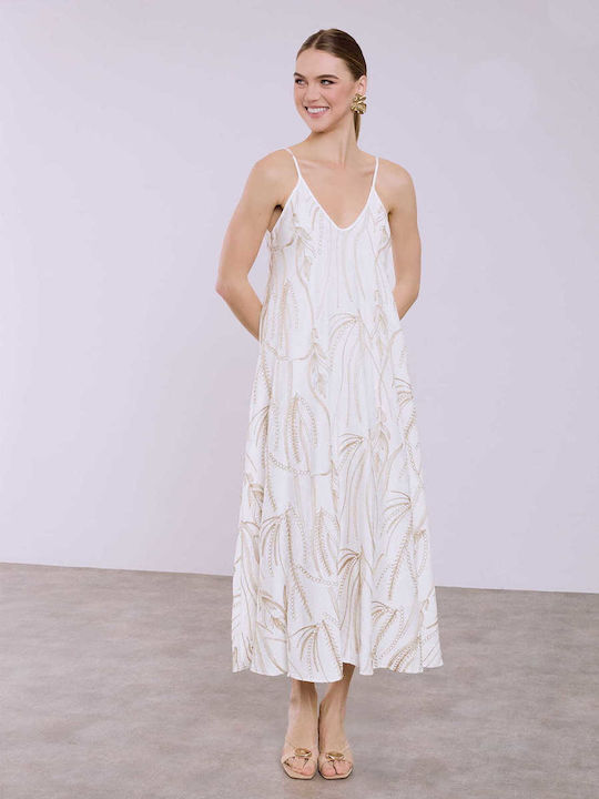 Celestino Damen Maxi Kleid Mit Stickereien Loose Fit Weiß