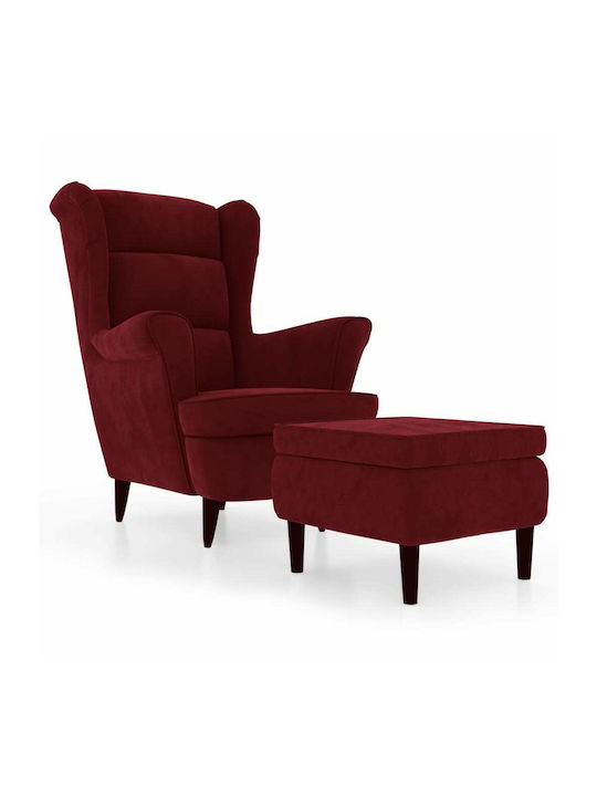 Bergère cu Puf Catifelat Burgundy 81x90x96.5cm
