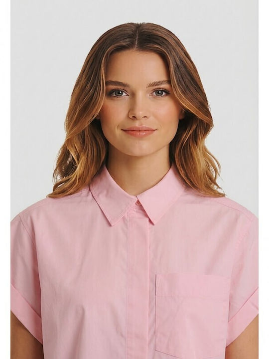 Short Sleeve Women's Cotton Shirt Pink