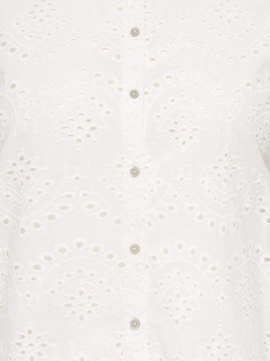 Short Sleeve Women's Denim Shirt White
