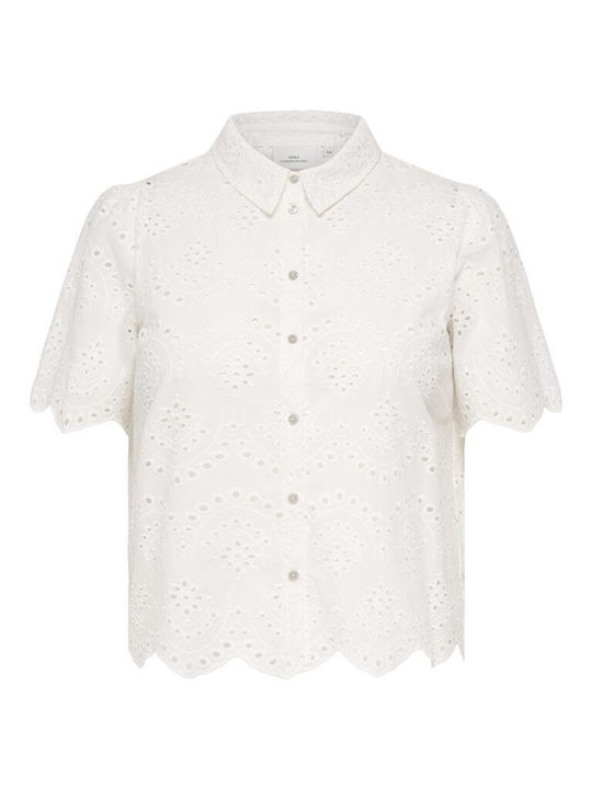 Short Sleeve Women's Denim Shirt White