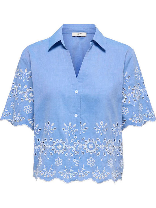 Short Sleeve Women's Denim Shirt Light Blue