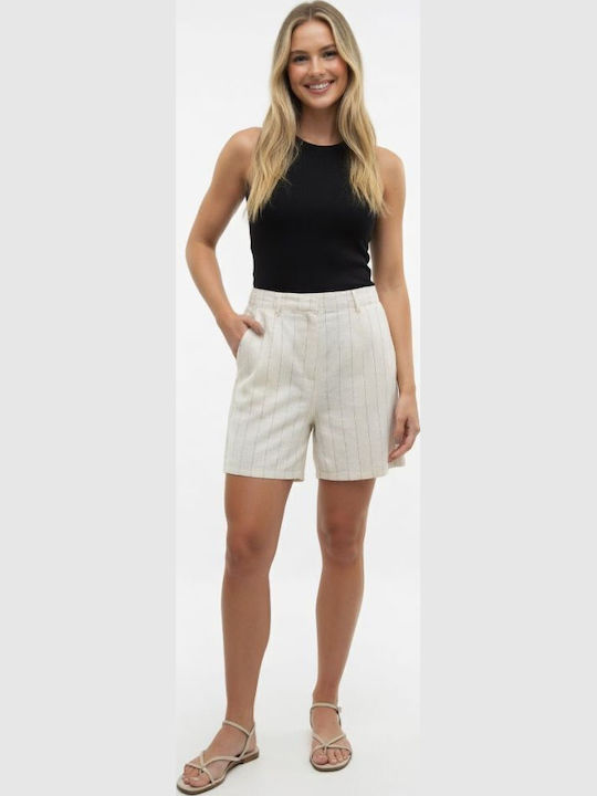 Γυναικείο Λινό Ψηλόμεσο Σορτς Ecru /grey