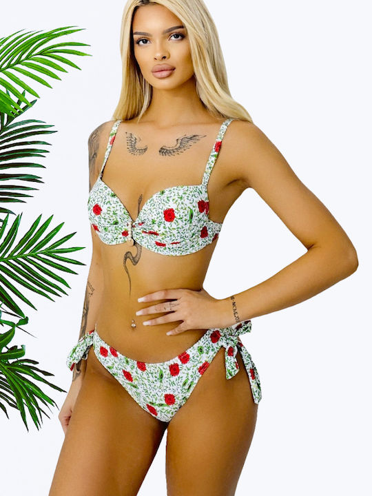 Set Bikini Floral Verde/Roșu