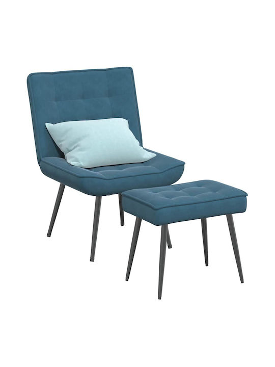Sessel mit Fußhocker Samt Blue 64x74x84cm