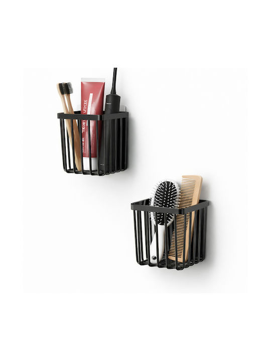 Femmit Adhesive Toothbrush Holder & Bathroom Organizer 2 Pieces – No Drilling Multifunctional Wall Organizer Oral-b Combs Razors & Kitchen – Black Abs Plastic