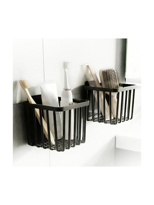 Femmit Adhesive Toothbrush Holder & Bathroom Organizer 2 Pieces – No Drilling Multifunctional Wall Organizer Oral-b Combs Razors & Kitchen – Black Abs Plastic