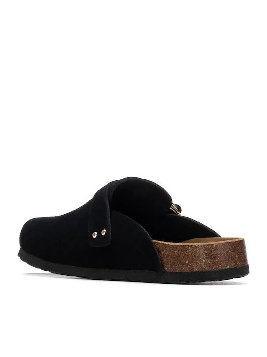 Suede Mules με Τακούνι σε Μαύρο Χρώμα