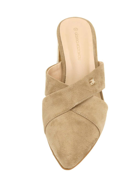 Suede Mules with Heel in Brown Colour