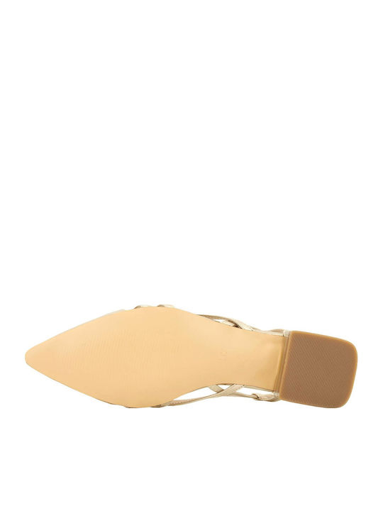 Mules with Heel in Gold Colour