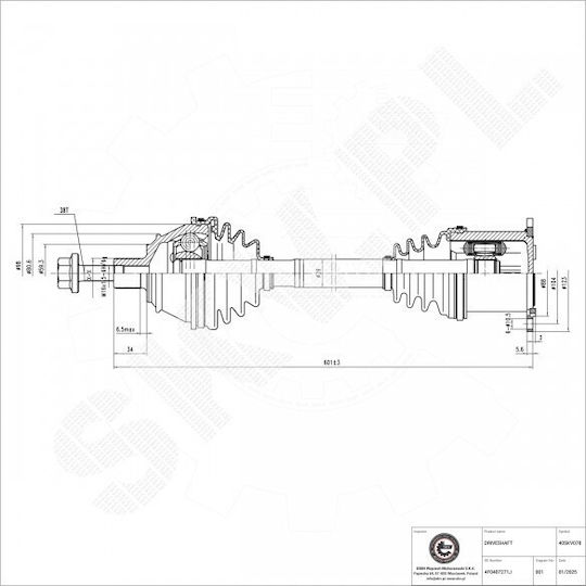 Ημιαξόνιο Audi A6 Εμπρός Αριστερό 4f0407271j