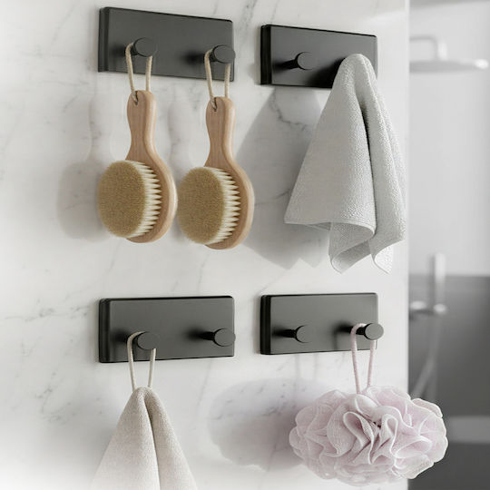 Femmit Set of 4 Adhesive Wall Hooks 8 Positions Organization Without Drilling Bathroom & Kitchen 10 x 6 cm Black