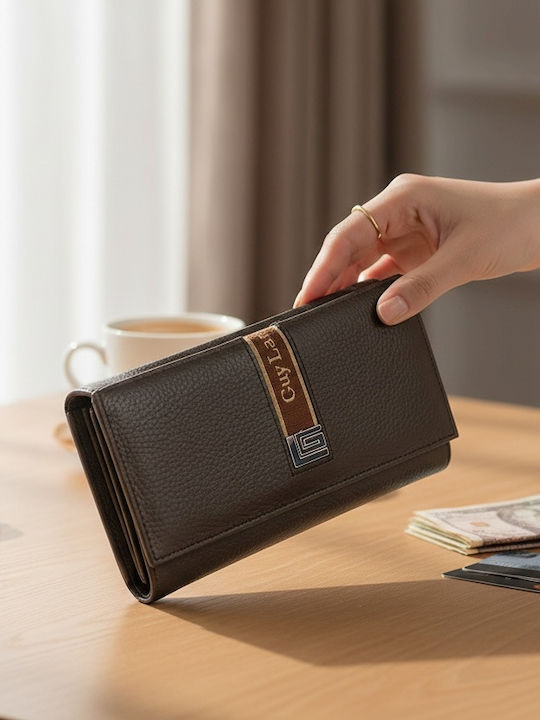 Голямо Естествена Кожа Дамско Портмоне с RFID Кафяво