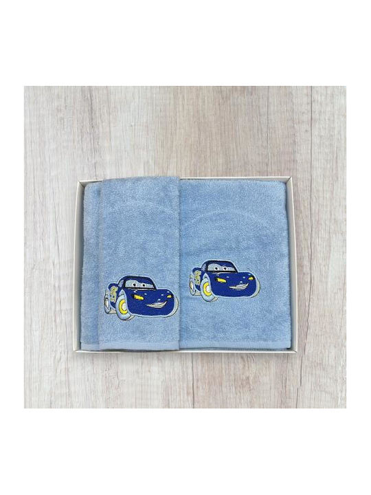 Linea Home Set of Baby Towels 2pcs Car Light Blue
