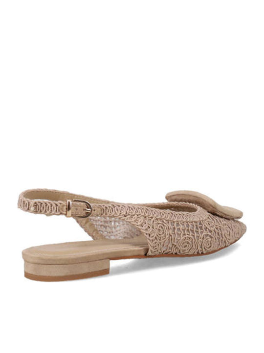 Suede Damen Ballerinas Slingback Mit Riemen in Beigem Farbton