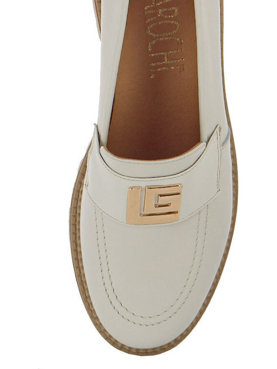 Leather Women's Moccasins In Beige Color