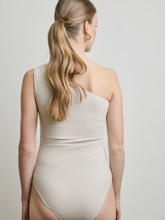 Asymmetrisches Damen-Bodysuit Mit Metallischer Detail Braun