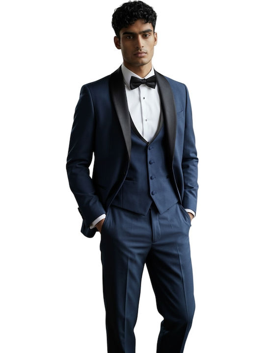 Men's Groom's Suit with Vest Blue