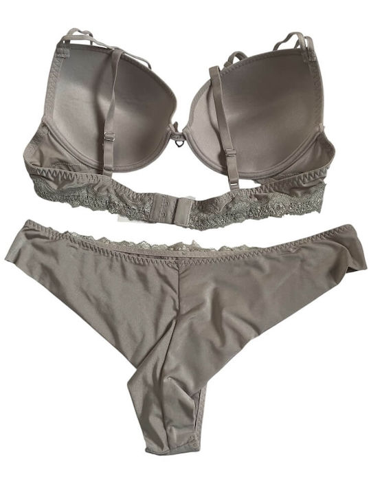 Infiore Lace Underwear Set Bra with Brazil Beige-Grey