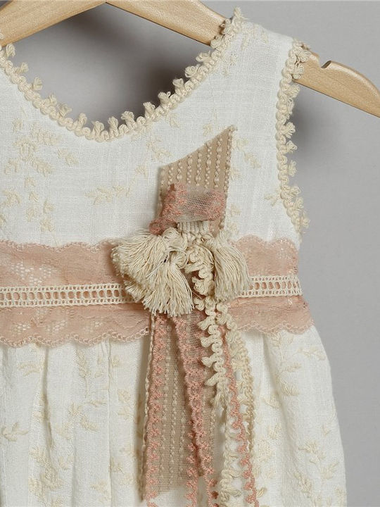 New Life Ecru Baptism Clothes Set with Cardigan Dress and Jumpsuit made of Lace 3 Pieces