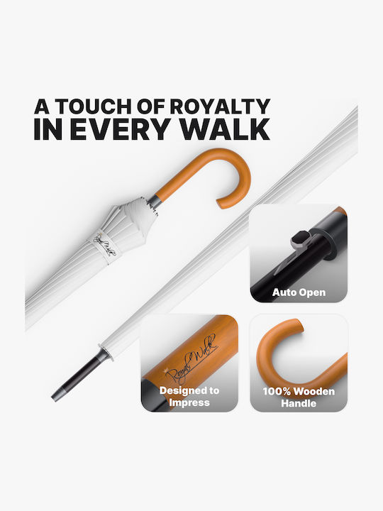 Royal Walk Rezistent la vânt Automat Umbrelă de ploaie Compact Albă