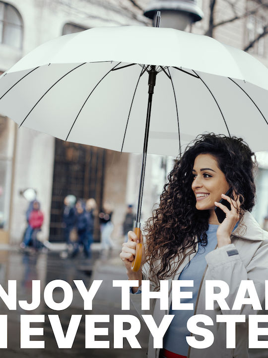 Royal Walk Rezistent la vânt Automat Umbrelă de ploaie Compact Albă
