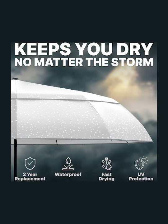 Royal Walk Windproof Automatic Umbrella Compact White