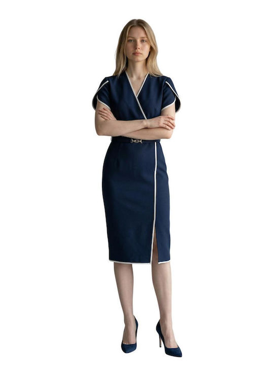 Rochii De Vară Pentru Femei Midi Rochie Mâneca Scurtă Wrap-Around Albastră