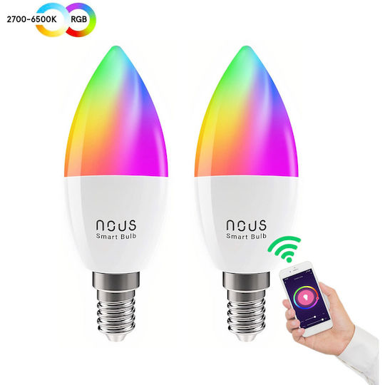 Nous Becuri Inteligente LED 4.5W pentru Dulie E14 RGB 380lm 2 Bucăți