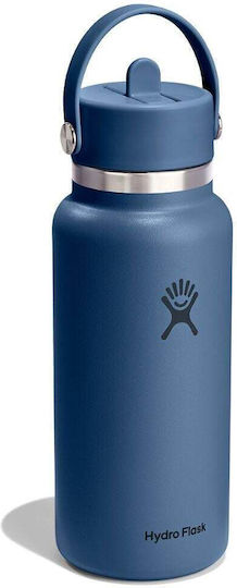 Hydro Flask Thermos Bottle 946ml THERMOS WIDE FLEX STRAW CAP HARBOR BLUE with Straw