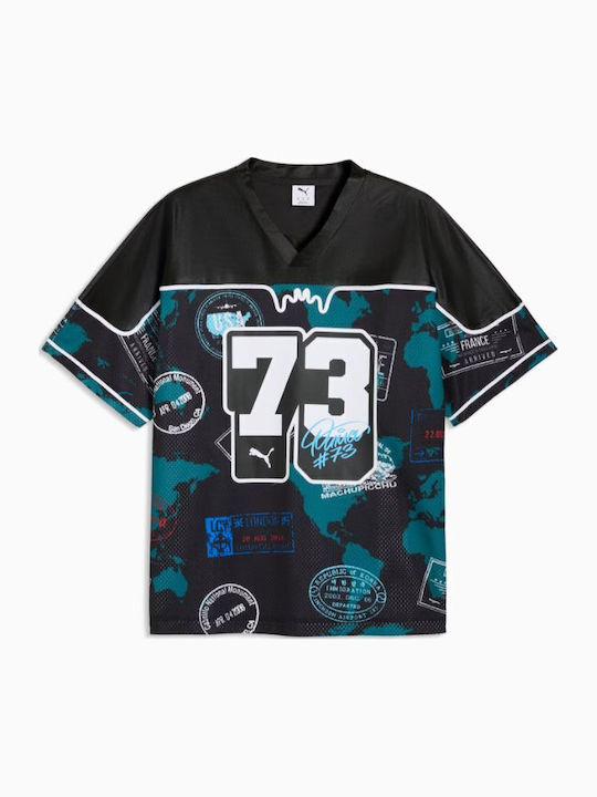 Jersey Athletic Short Sleeve Blouse Black/aop