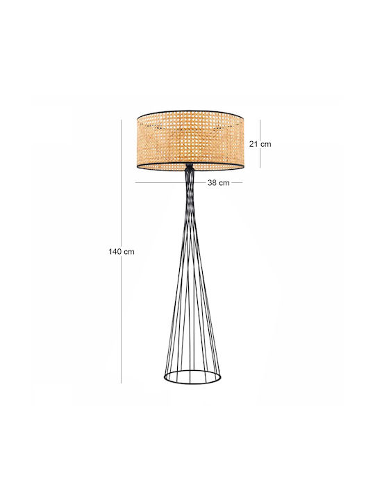 Megapap Solin Floor Lamp H140xL38cm with Socket for E27 Bulb Black