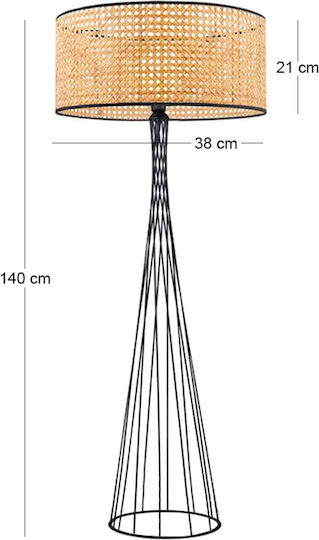 Megapap Solin Floor Lamp H140xL38cm with Socket for E27 Bulb Black