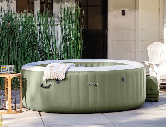 Στρογγυλή Πισίνα PVC 1098lt Φουσκωτή με Υδρομασάζ 216x71εκ. Olive Green