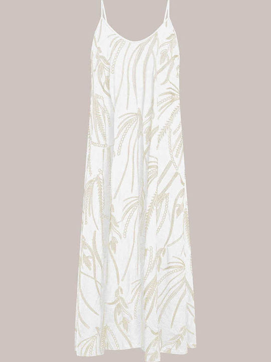 Celestino Damen Maxi Kleid Mit Stickereien Loose Fit Weiß