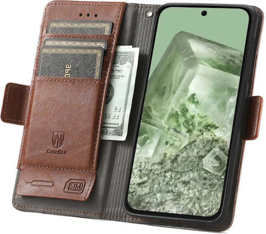 Google Pixel 6a Caseneo Splicing Double Magnetic Buckle Leather Phone Case Brown