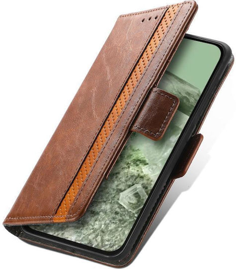 Google Pixel 6a Caseneo Splicing Double Magnetic Buckle Leather Phone Case Brown