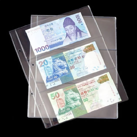Set 10 Foițe De Legătorie Pentru Bancnote 3 Buzunare 18 X 8 Cm Transparente 3 Găuri 5.5x7x7x5.5 Cm Er D L