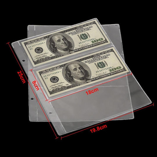 Set 10 Foițe De Legătorie Pentru Bancnote 3 Buzunare 18 X 8 Cm Transparente 3 Găuri 5.5x7x7x5.5 Cm Er D L