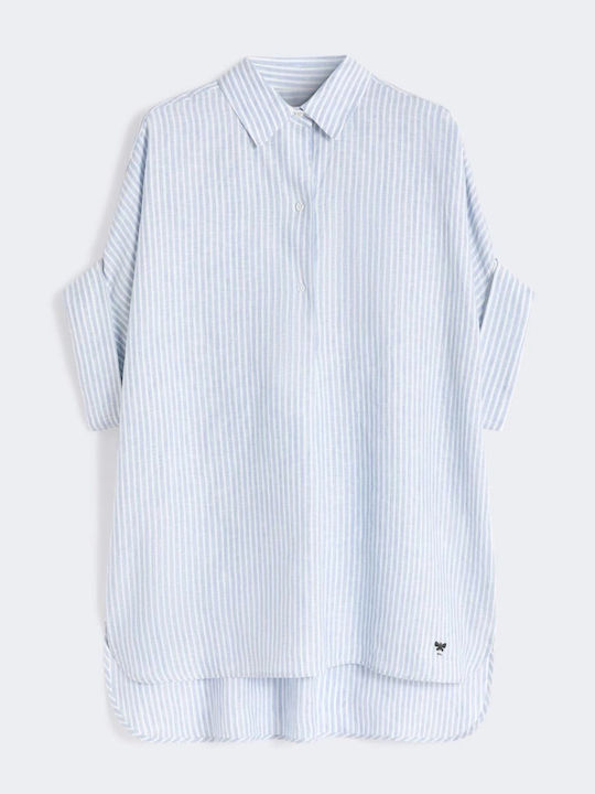 Long Sleeve Women's Linen Shirt Light Blue