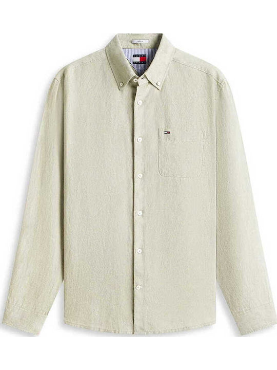 Long Sleeve Linen Shirt Khaki