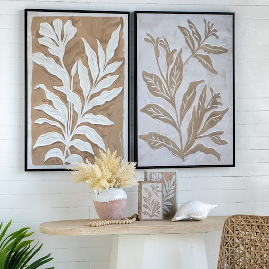 Artekko Canvas Beige Paintings Canvas Black Frame 60x3.6x90 Cm 2 Pieces 60cm X 3.6cm X 90cm