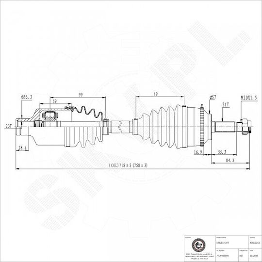 Ημιαξόνιο Renault Clio Ii Kangoo Thalia I Εμπρός Δεξιά 7700106009